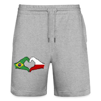 Brésil Pologne Drapeau Mains Coeur Forme - Short de jogging bio TRAINER Stanley/Stella unisexe - gris chiné - Devant - Nik (191cm) & Marisol (170cm)