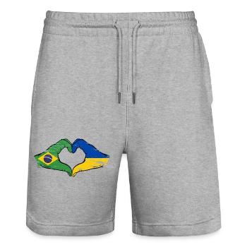 Brazil Ukraine Flag Hands Heart Shape Used - Stanley/Stella Trainer Unisex Organic Jogging Shorts - heather grey - Front - Nik (191cm) & Marisol (170cm)