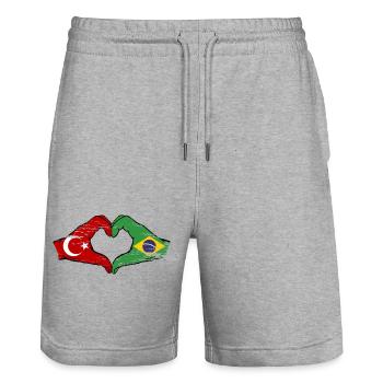 Turkey Brazil Flag Hands Heart Shape Used - Stanley/Stella Trainer Unisex Organic Jogging Shorts - heather grey - Front - Nik (191cm) & Marisol (170cm)
