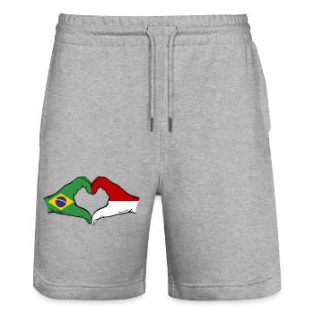 Brésil Monaco Drapeau Main Coeur Forme - Short de jogging bio TRAINER Stanley/Stella unisexe - gris chiné - Devant - Nik (191cm) & Marisol (170cm)