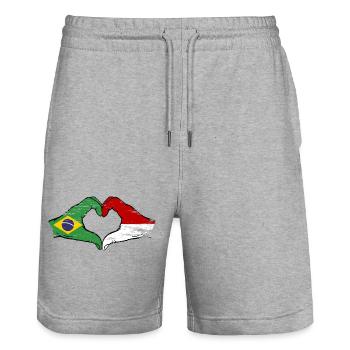 Brésil Monaco Drapeau Forme de Main Forme Coeur Utilisé - Short de jogging bio TRAINER Stanley/Stella unisexe - gris chiné - Devant - Nik (191cm) & Marisol (170cm)