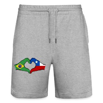 Brasilien Chile Flagge Haende Herzform - Stanley/Stella Unisex Bio Joggingshorts Trainer  - Grau meliert - Vorne - Nik (191cm) & Marisol (170cm)