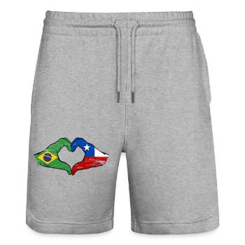 Brazil Chile Flag Hand Heart Shape Used - Stanley/Stella Trainer Unisex Organic Jogging Shorts - heather grey - Front - Nik (191cm) & Marisol (170cm)