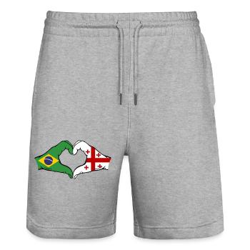 Brazil Georgia Flag Hands Heart Shape - Stanley/Stella Trainer Unisex Organic Jogging Shorts - heather grey - Front - Nik (191cm) & Marisol (170cm)