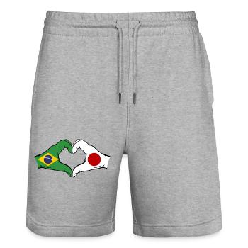 Brésil Japon Drapeau Mains Coeur Forme - Short de jogging bio TRAINER Stanley/Stella unisexe - gris chiné - Devant - Nik (191cm) & Marisol (170cm)