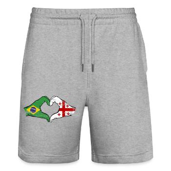Brésil Géorgie drapeau mains forme de coeur utilisé - Short de jogging bio TRAINER Stanley/Stella unisexe - gris chiné - Devant - Nik (191cm) & Marisol (170cm)