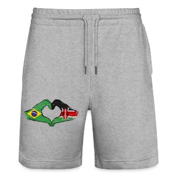 Brasilien Kenia Flagge Hände Herzform used - Stanley/Stella Unisex Bio Joggingshorts Trainer  - Grau meliert - Vorne - Nik (191cm) & Marisol (170cm)