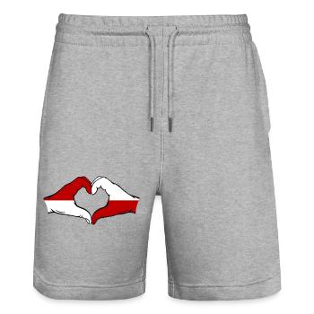 Drapeau de Monaco Pologne main coeur - Short de jogging bio TRAINER Stanley/Stella unisexe - gris chiné - Devant - Nik (191cm) & Marisol (170cm)