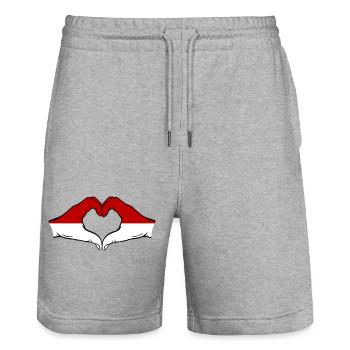 Drapeau de Monaco Indonésie main forme coeur - Short de jogging bio TRAINER Stanley/Stella unisexe - gris chiné - Devant - Nik (191cm) & Marisol (170cm)