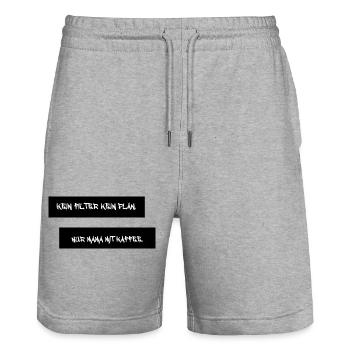 Kaffee first. Pläne später. Mama immer. Unixes - Stanley/Stella Unisex Bio Joggingshorts Trainer  - Grau meliert - Vorne - Nik (191cm) & Marisol (170cm)