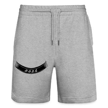 2026 Bogen unten | Vectorgraphic - Stanley/Stella Unisex Bio Joggingshorts Trainer  - Grau meliert - Vorne - Nik (191cm) & Marisol (170cm)