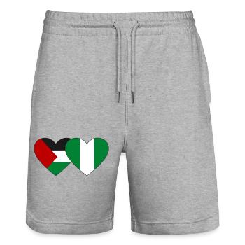 Palestine Nigeria Drapeau Coeur - Short de jogging bio TRAINER Stanley/Stella unisexe - gris chiné - Devant - Nik (191cm) & Marisol (170cm)