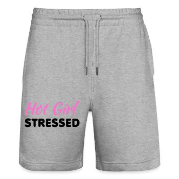 Hot Girl Stressed – Funny Pink Sarcastic Quote - K - Stanley/Stella Trainer Unisex Organic Jogging Shorts - heather grey - Front - Nik (191cm) & Marisol (170cm)