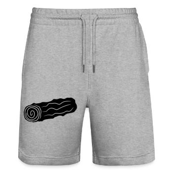 black tree trunk wood floor firewood huette wood - Stanley/Stella Trainer Unisex Organic Jogging Shorts - heather grey - Front - Nik (191cm) & Marisol (170cm)