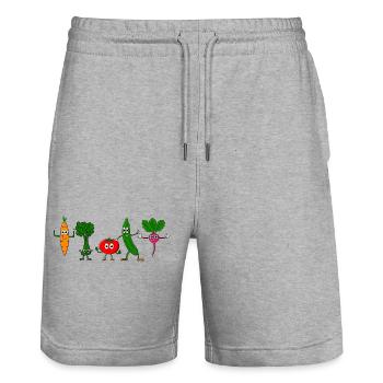 Vegetable friends - Stanley/Stella Trainer Unisex Organic Jogging Shorts - heather grey - Front - Nik (191cm) & Marisol (170cm)