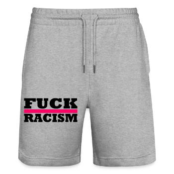 Fuck Racism - Stanley/Stella Trainer Unisex Organic Jogging Shorts - heather grey - Front - Nik (191cm) & Marisol (170cm)