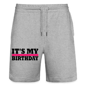 birthday - Stanley/Stella Trainer Unisex Organic Jogging Shorts - heather grey - Front - Nik (191cm) & Marisol (170cm)