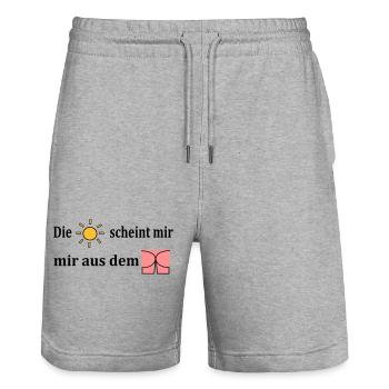 Die Sonne scheint mir aus dem Popo - Stanley/Stella Unisex Bio Joggingshorts Trainer  - Grau meliert - Vorne - Nik (191cm) & Marisol (170cm)