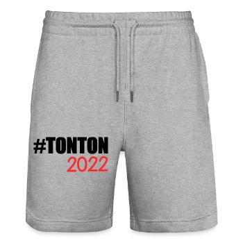 SUPER TONTON. TONTON. ONCLE. FÉLICITATION - Short de jogging bio TRAINER Stanley/Stella unisexe - gris chiné - Devant - Nik (191cm) & Marisol (170cm)