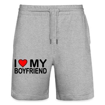 I love my boyfriend - Stanley/Stella Unisex Bio Joggingshorts Trainer  - Grau meliert - Vorne - Nik (191cm) & Marisol (170cm)