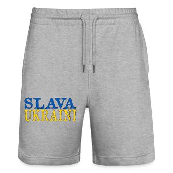 Ukraine Flagge Slava Ukraine - Stanley/Stella Unisex Bio Joggingshorts Trainer  - Grau meliert - Vorne - Nik (191cm) & Marisol (170cm)