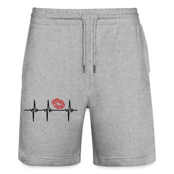 Heartbeat for Kiss mouth Couple Lips Adventure - Stanley/Stella Trainer Unisex Organic Jogging Shorts - heather grey - Front - Nik (191cm) & Marisol (170cm)