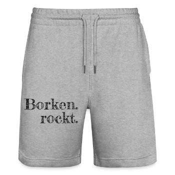 Borken rockt - Textdesign mit Stadtnamen - Stanley/Stella Unisex Bio Joggingshorts Trainer  - Grau meliert - Vorne - Nik (191cm) & Marisol (170cm)