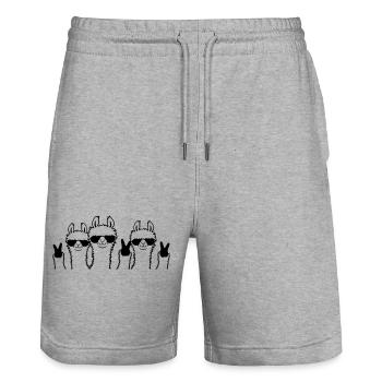 Peace Lamas Crew Freunde - Stanley/Stella Unisex Bio Joggingshorts Trainer  - Grau meliert - Vorne - Nik (191cm) & Marisol (170cm)