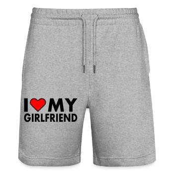 I love my girlfriend - Short de jogging bio TRAINER Stanley/Stella unisexe - gris chiné - Devant - Nik (191cm) & Marisol (170cm)