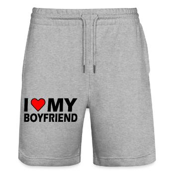 I love my boyfriend - Stanley/Stella Unisex Bio Joggingshorts Trainer  - Grau meliert - Vorne - Nik (191cm) & Marisol (170cm)