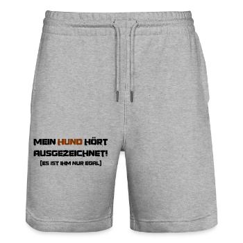 Lustiger Spruch: Mein Hund hört ausgezeichent - Stanley/Stella Unisex Bio Joggingshorts Trainer  - Grau meliert - Vorne - Nik (191cm) & Marisol (170cm)