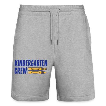 Kindergarten Crew Crayon Team - Stanley/Stella Trainer Unisex Organic Jogging Shorts - heather grey - Front - Nik (191cm) & Marisol (170cm)