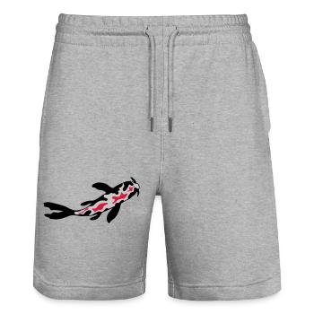 Koi Fisch Nishikigoi Design - Stanley/Stella Unisex Bio Joggingshorts Trainer  - Grau meliert - Vorne - Nik (191cm) & Marisol (170cm)