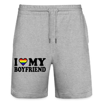 I love my boyfriend - Stanley/Stella Unisex Bio Joggingshorts Trainer  - Grau meliert - Vorne - Nik (191cm) & Marisol (170cm)