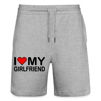 I love my girlfriend - Stanley/Stella Unisex Bio Joggingshorts Trainer  - Grau meliert - Vorne - Nik (191cm) & Marisol (170cm)
