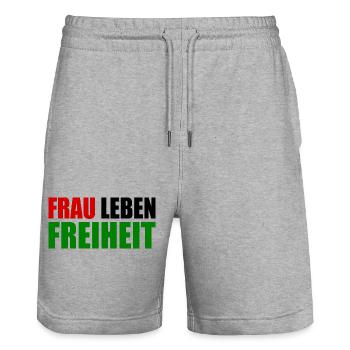 Frau leben freiheit - Stanley/Stella Unisex Bio Joggingshorts Trainer  - Grau meliert - Vorne - Nik (191cm) & Marisol (170cm)