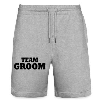 Team groom - Stanley/Stella Trainer Unisex Organic Jogging Shorts - heather grey - Front - Nik (191cm) & Marisol (170cm)