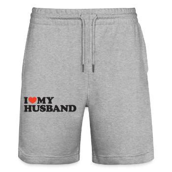 I love my husband Herz Shirt - Stanley/Stella Unisex Bio Joggingshorts Trainer  - Grau meliert - Vorne - Nik (191cm) & Marisol (170cm)