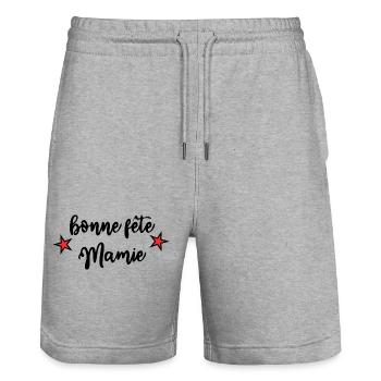 MAMIE. FÊTE DES MÈRES. BONNE FÊTE MAMIE. JE T'AIME - Short de jogging bio TRAINER Stanley/Stella unisexe - gris chiné - Devant - Nik (191cm) & Marisol (170cm)