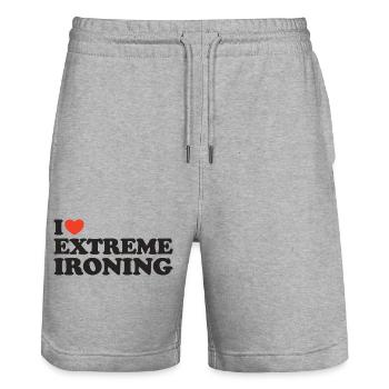 I love Extreme Ironing Heart Shirt - Stanley/Stella Trainer Unisex Organic Jogging Shorts - heather grey - Front - Nik (191cm) & Marisol (170cm)