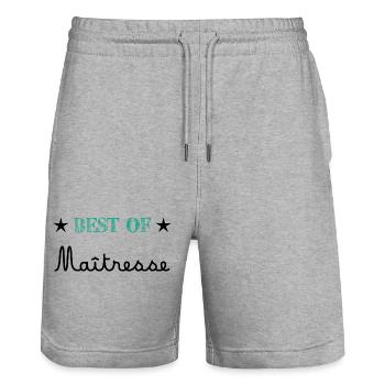 MAÎTRESSE. MAITRE. MERCI. MERCI MAÎTRESSE. ECOLE - Short de jogging bio TRAINER Stanley/Stella unisexe - gris chiné - Devant - Nik (191cm) & Marisol (170cm)
