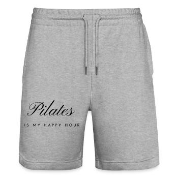 Pilates Is my happy hour - Stanley/Stella Trainer Unisex Organic Jogging Shorts - heather grey - Front - Nik (191cm) & Marisol (170cm)