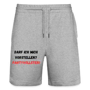 Partyvollster - Stanley/Stella Unisex Bio Joggingshorts Trainer  - Grau meliert - Vorne - Nik (191cm) & Marisol (170cm)