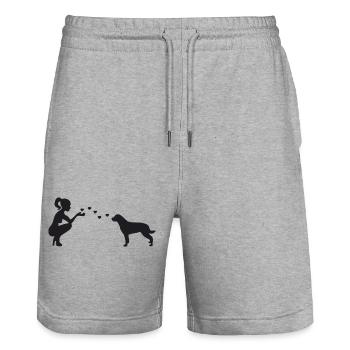 Rottweiler mit Frau - Stanley/Stella Unisex Bio Joggingshorts Trainer  - Grau meliert - Vorne - Nik (191cm) & Marisol (170cm)