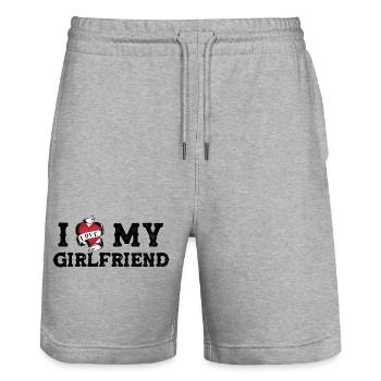 J’aime ma petite amie Je coeur ma petite amie - Short de jogging bio TRAINER Stanley/Stella unisexe - gris chiné - Devant - Nik (191cm) & Marisol (170cm)