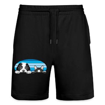 Spannender Bernhardinerwelpe und niedliche Katze - Stanley/Stella Unisex Bio Joggingshorts Trainer  - Schwarz - Vorne - Nik (191cm) & Marisol (170cm)