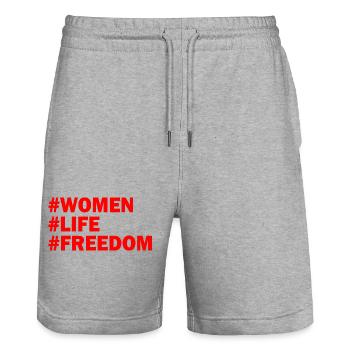 Women life freedom - Stanley/Stella Trainer Unisex Organic Jogging Shorts - heather grey - Front - Nik (191cm) & Marisol (170cm)