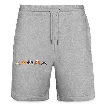 Peeking cute dogs and cats - Stanley/Stella Trainer Unisex Organic Jogging Shorts - heather grey - Front - Nik (191cm) & Marisol (170cm)