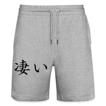 Great - Langue japonaise - Short de jogging bio TRAINER Stanley/Stella unisexe - gris chiné - Devant - Nik (191cm) & Marisol (170cm)