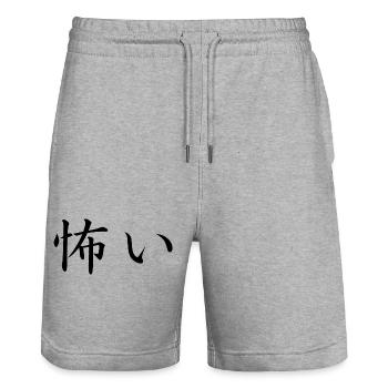 anxieux - Langue japonaise - Short de jogging bio TRAINER Stanley/Stella unisexe - gris chiné - Devant - Nik (191cm) & Marisol (170cm)